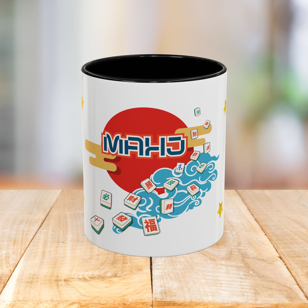 Mahjong Accent Coffee Mug — Retro Sun & Wave Mahjong Tiles Design (11/15oz)
