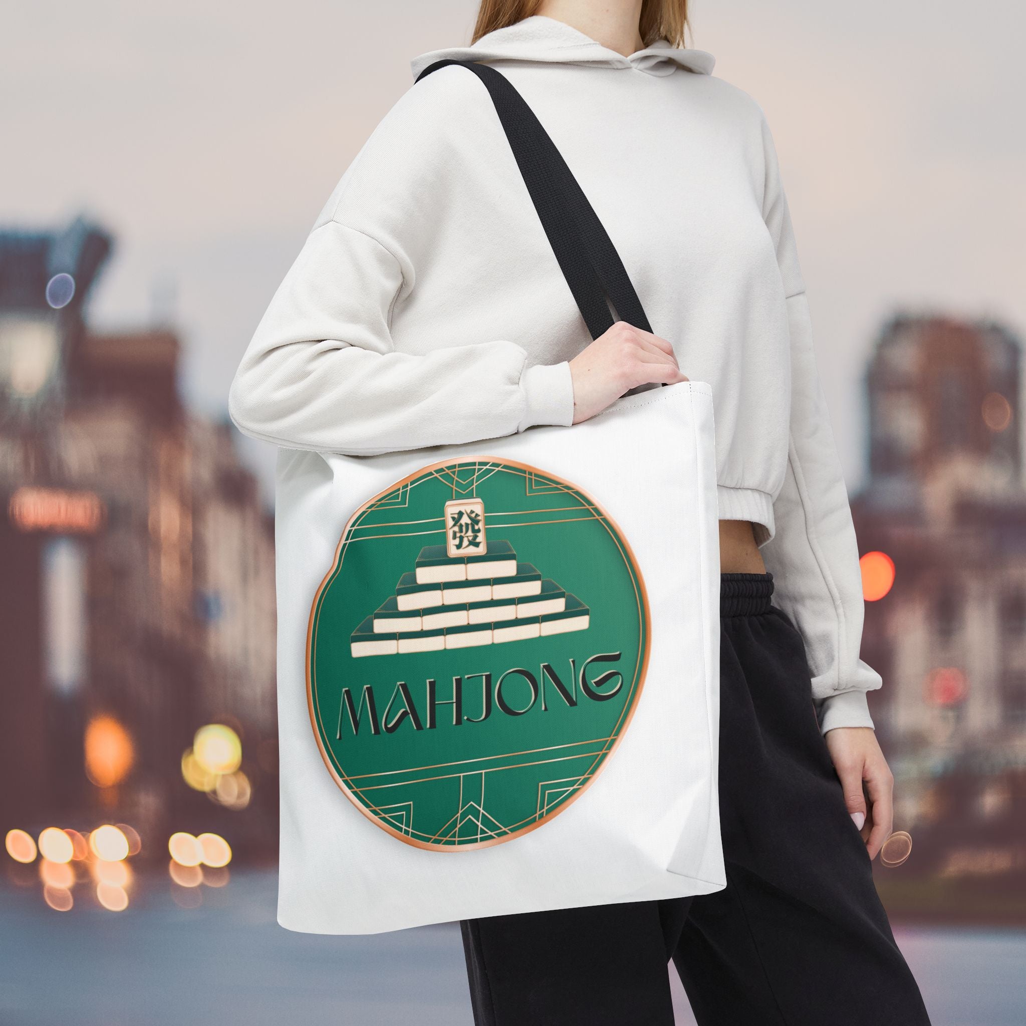 Mahjong Tote Bag — Vintage Green Mahjong Tile Design