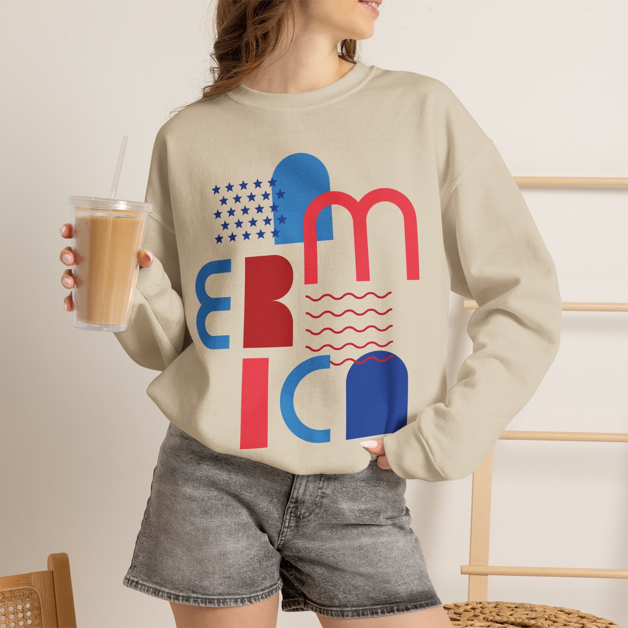 America Graphic Sweatshirt — Modern Red & Blue Design