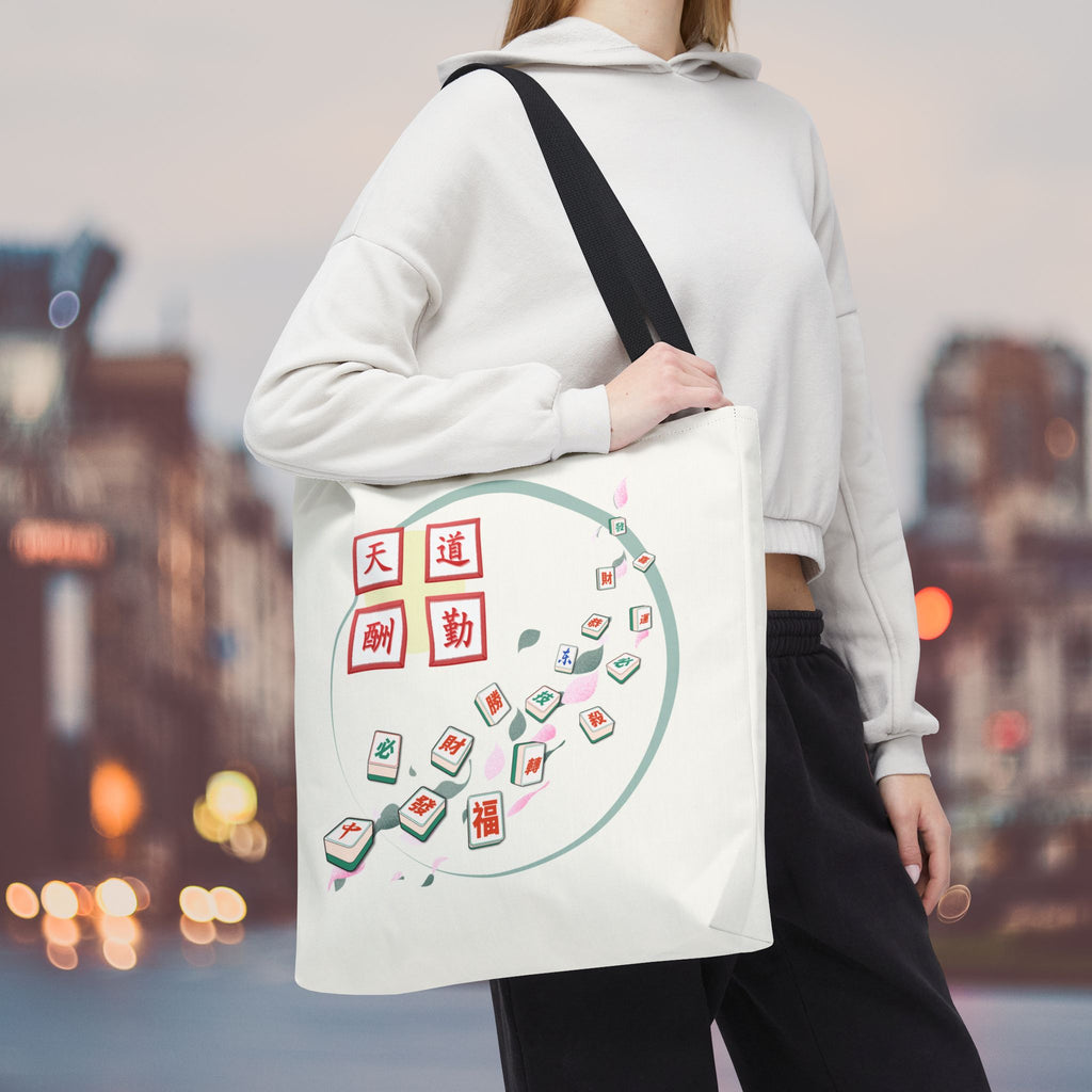Mahjong Tiles Tote Bag — Zen Mahjong Design with Chinese Characters