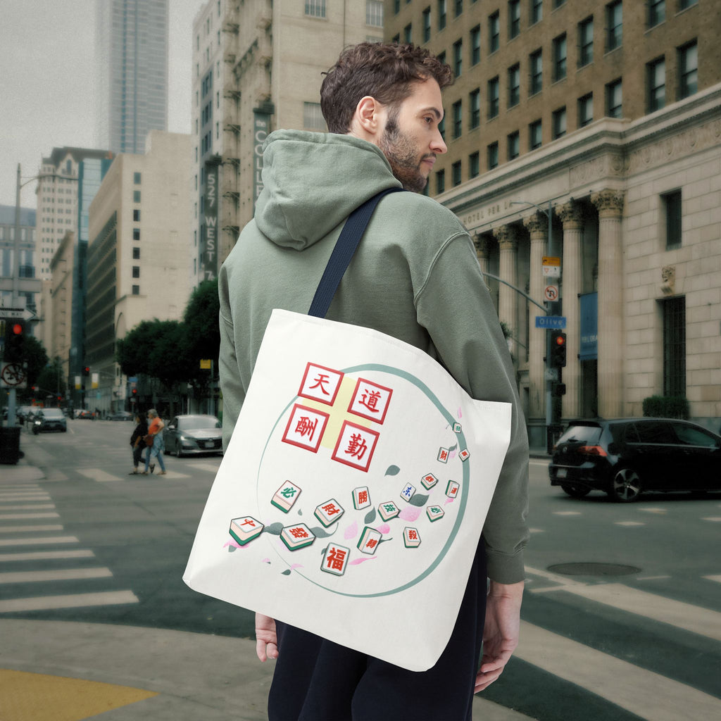 Mahjong Tiles Tote Bag — Zen Mahjong Design with Chinese Characters