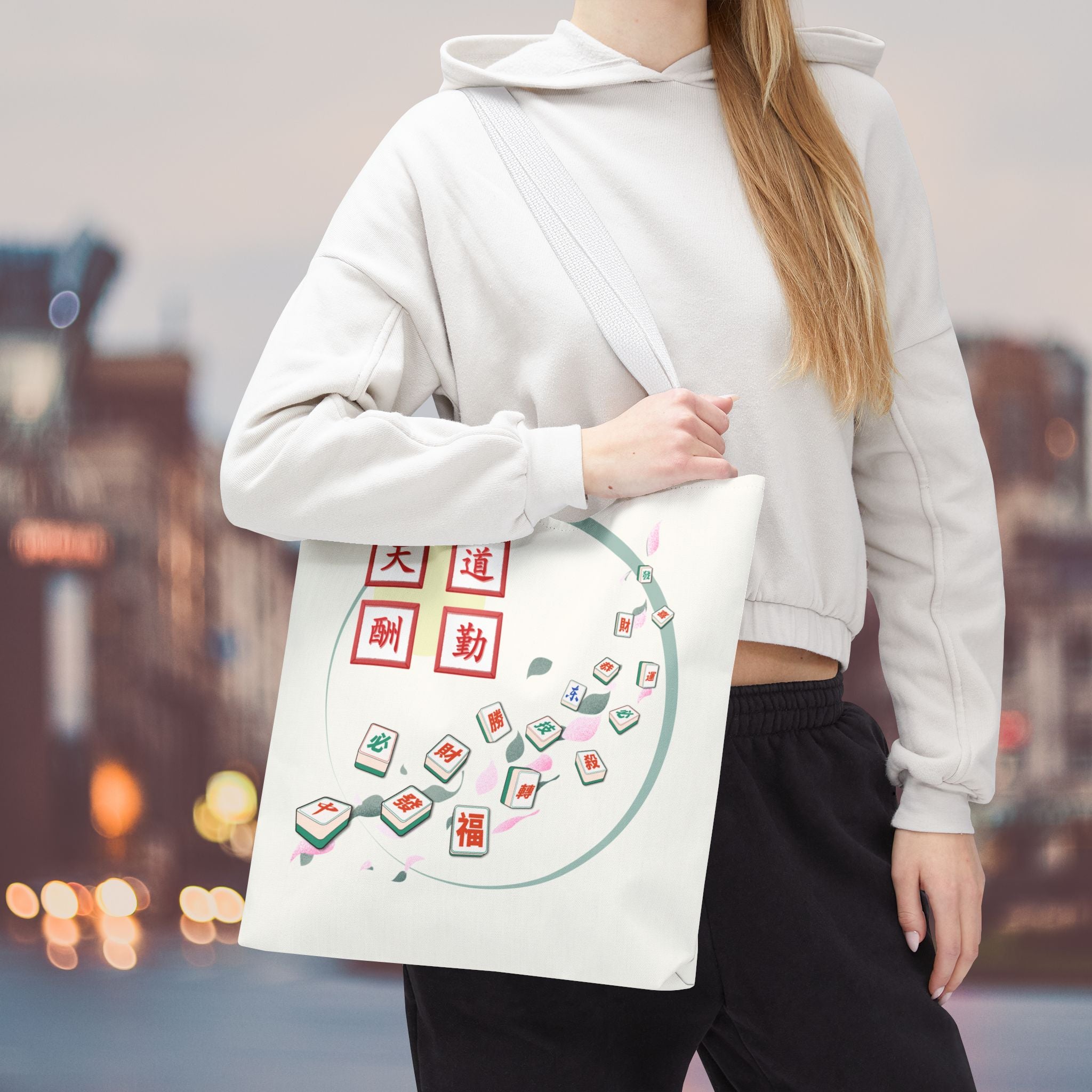 Mahjong Tiles Tote Bag — Zen Mahjong Design with Chinese Characters