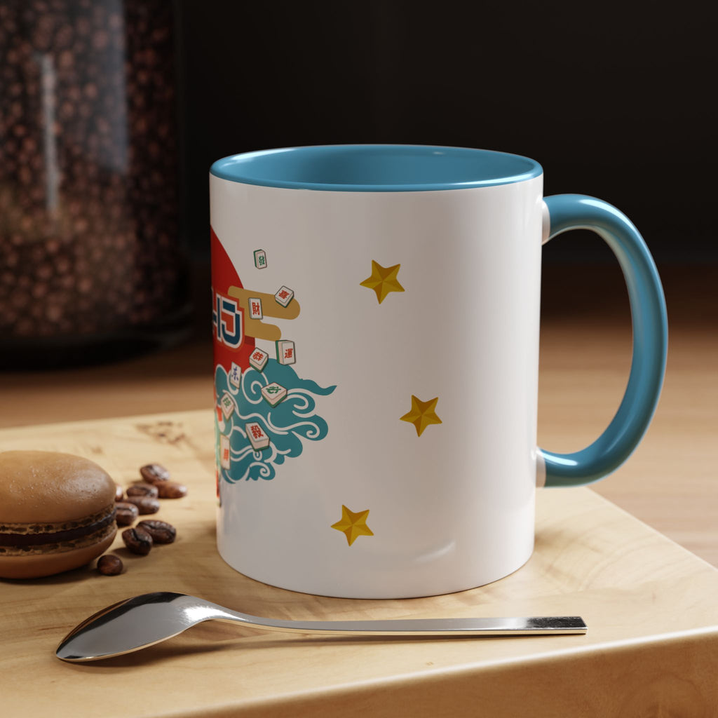 Mahjong Accent Coffee Mug — Retro Sun & Wave Mahjong Tiles Design (11/15oz)