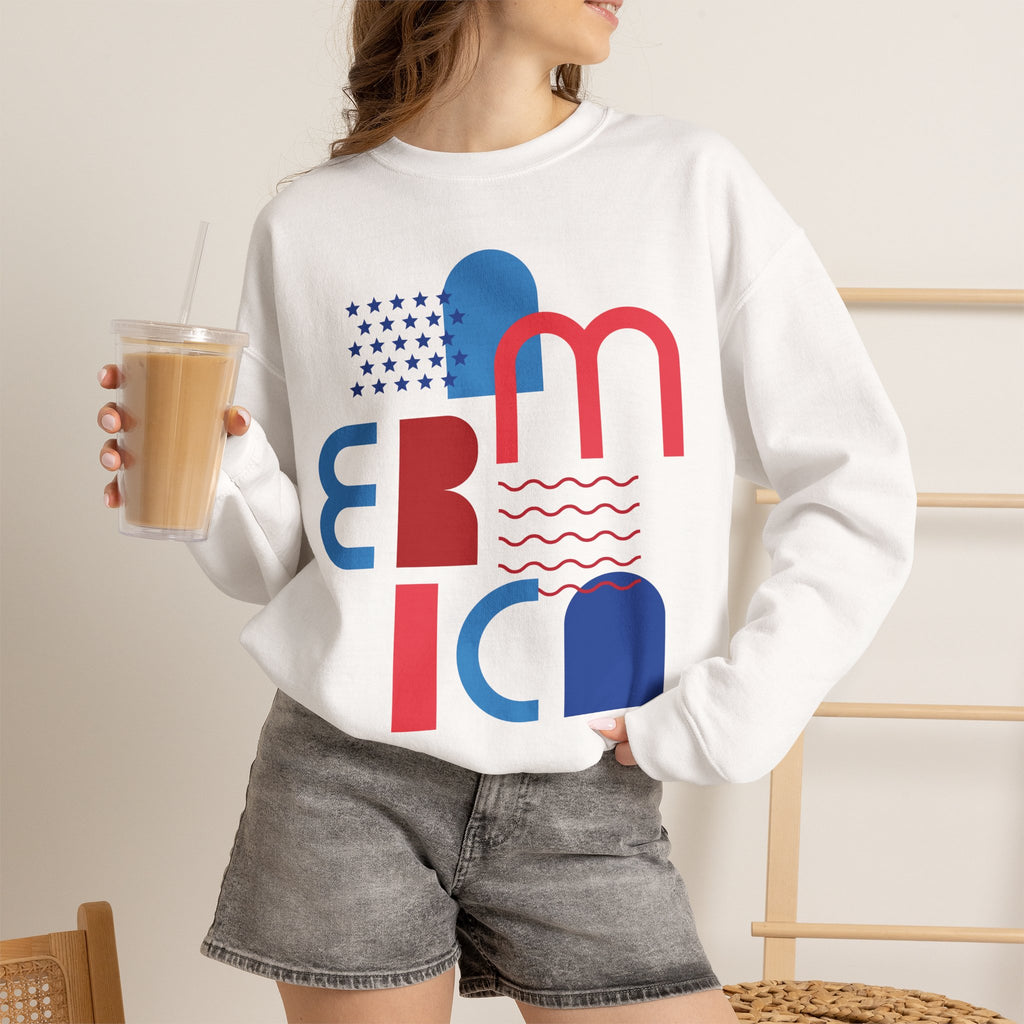 America Graphic Sweatshirt — Modern Red & Blue Design