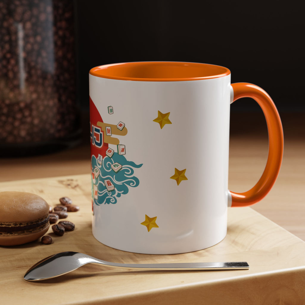 Mahjong Accent Coffee Mug — Retro Sun & Wave Mahjong Tiles Design (11/15oz)