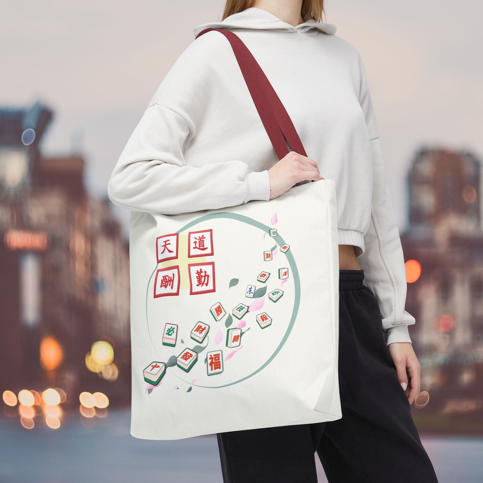 Mahjong Tiles Tote Bag — Zen Mahjong Design with Chinese Characters