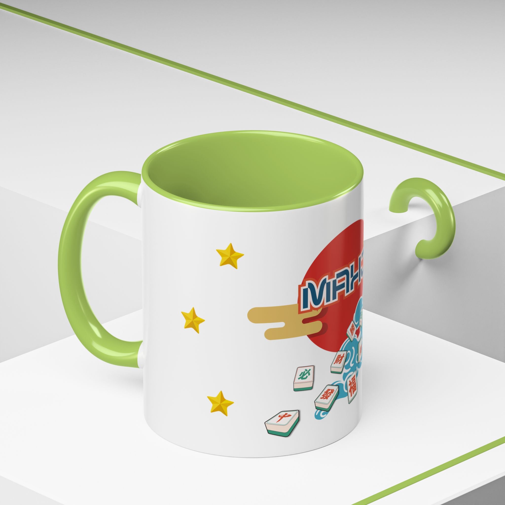 Mahjong Accent Coffee Mug — Retro Sun & Wave Mahjong Tiles Design (11/15oz)