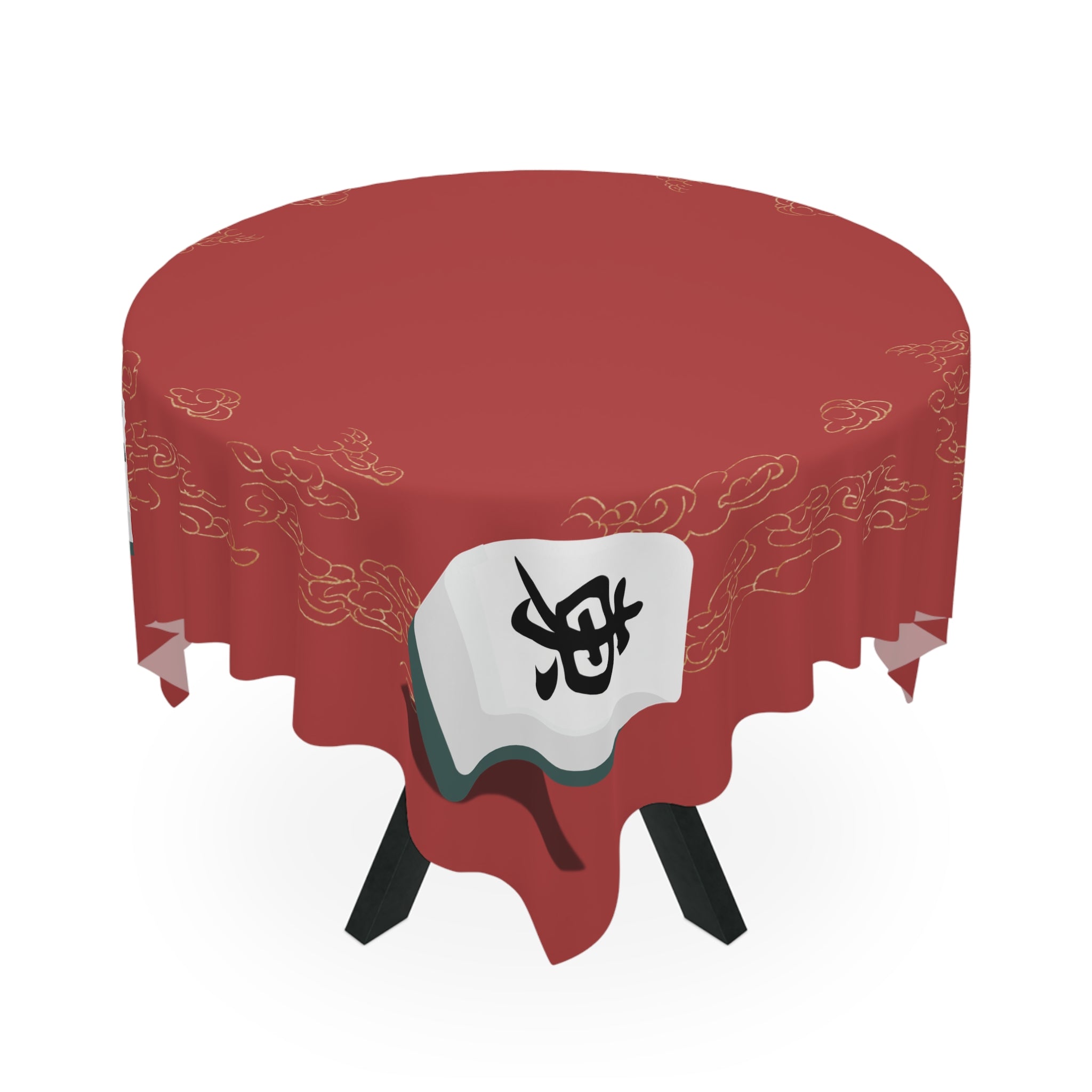 Mahjong Tile Red Tablecloth - Chinese New Year Decorative Table Cover
