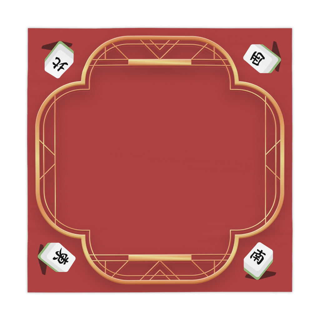 Mahjong Red Tablecloth — Elegant Gold-Trimmed Game Table Cover