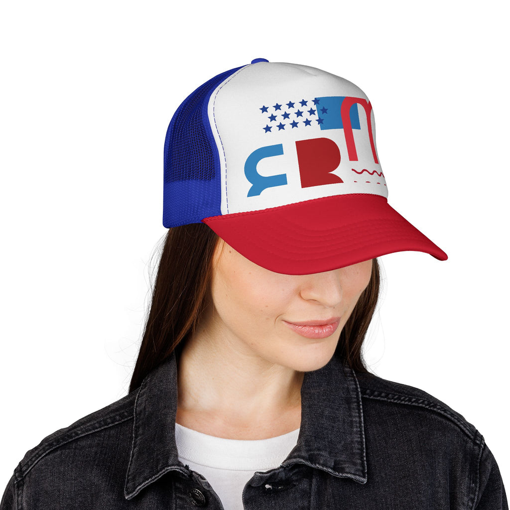 Patriotic Retro USA Trucker Cap — Red, White & Blue Flag Design