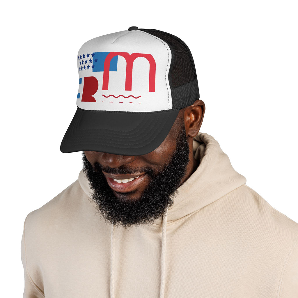 Patriotic Retro USA Trucker Cap — Red, White & Blue Flag Design