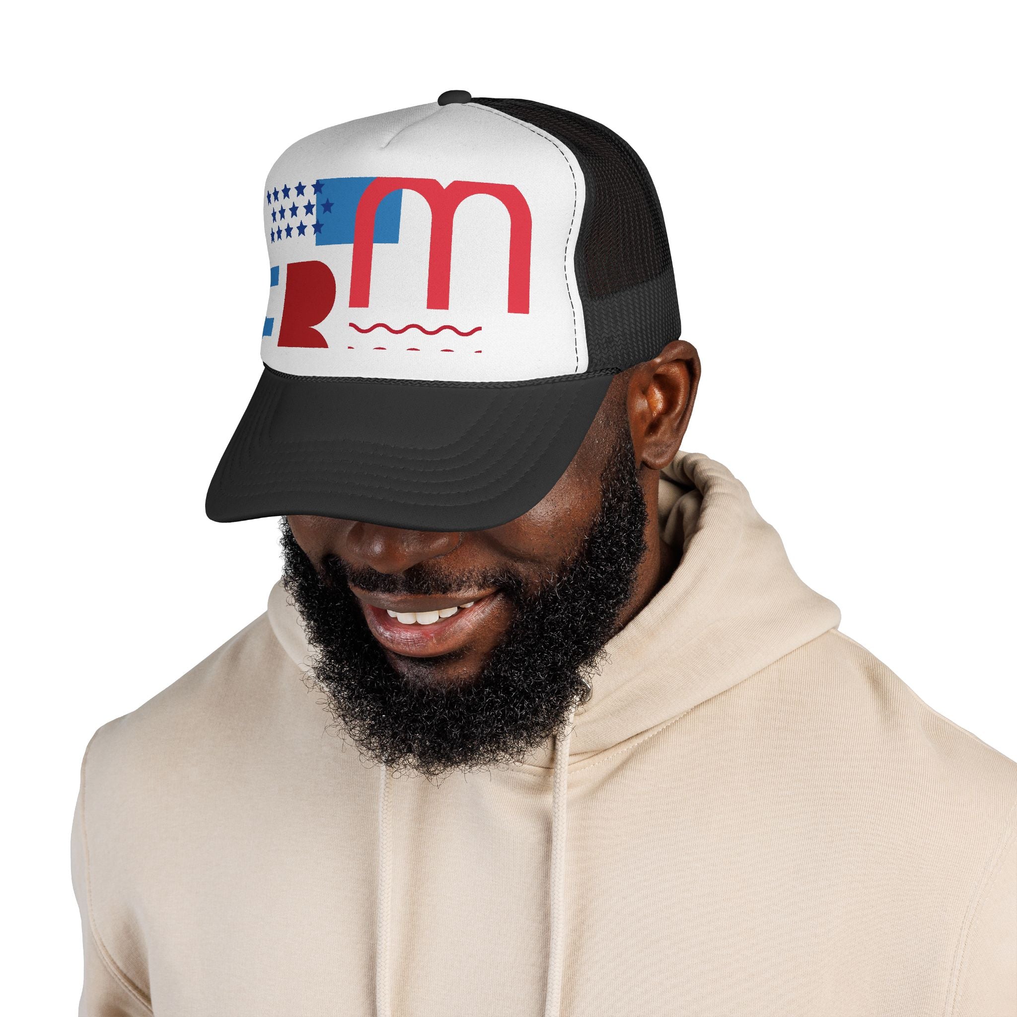 Patriotic Retro USA Trucker Cap — Red, White & Blue Flag Design