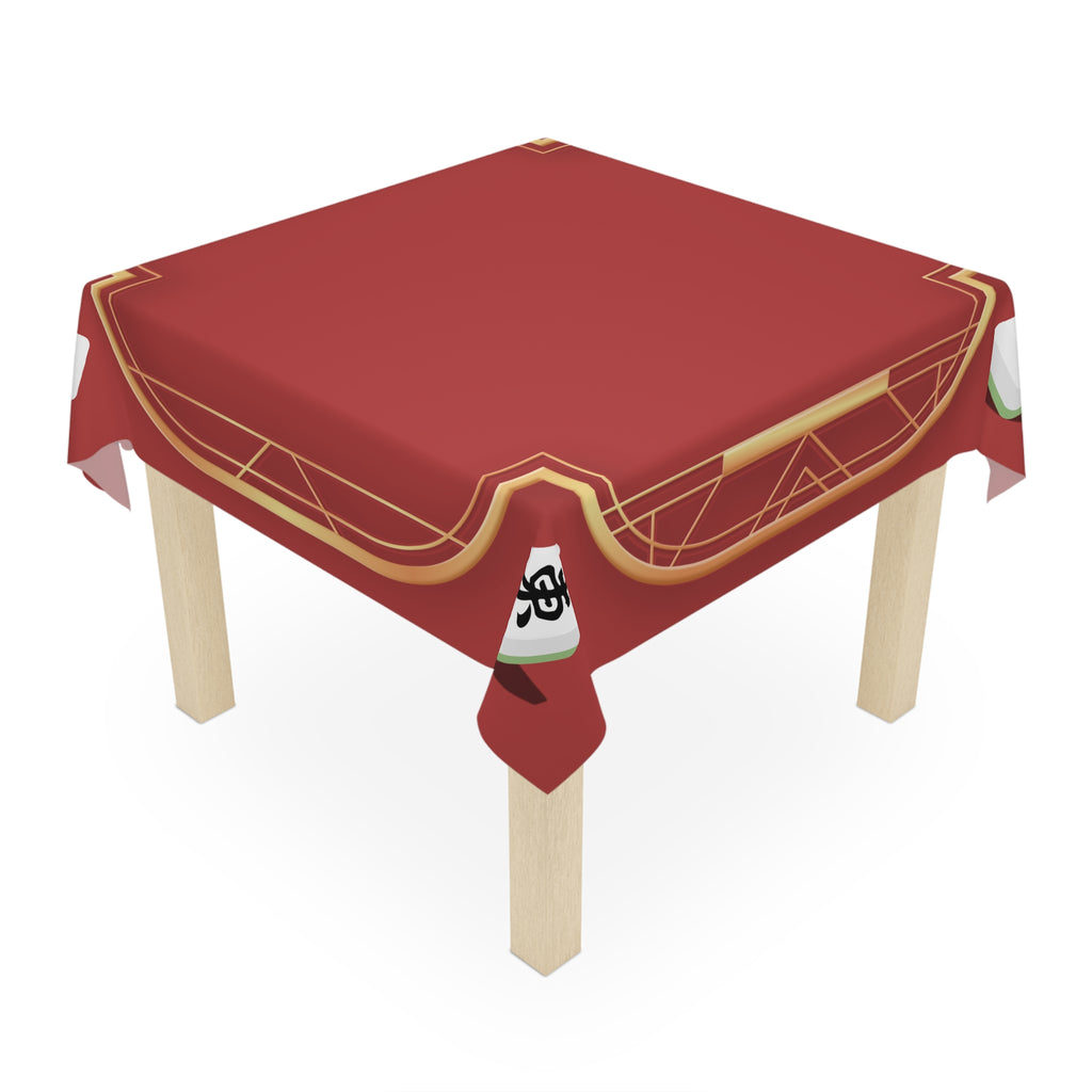 Mahjong Red Tablecloth — Elegant Gold-Trimmed Game Table Cover