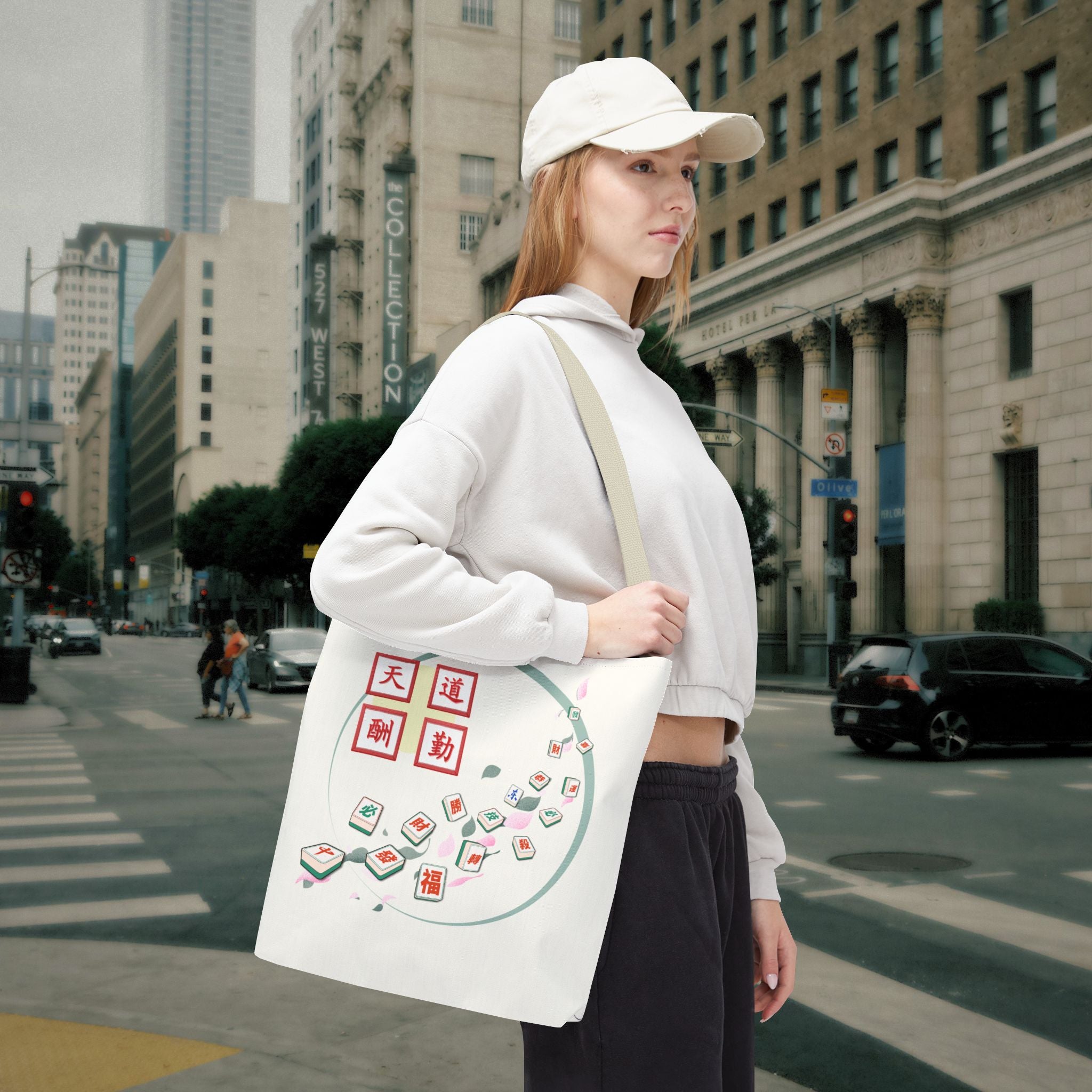 Mahjong Tiles Tote Bag — Zen Mahjong Design with Chinese Characters