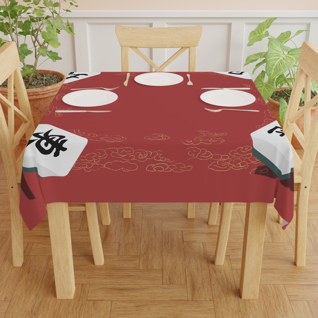 Mahjong Tile Red Tablecloth - Chinese New Year Decorative Table Cover