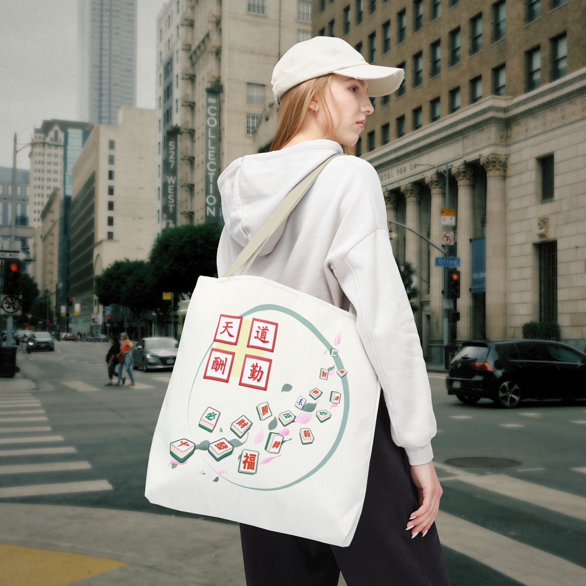 Mahjong Tiles Tote Bag — Zen Mahjong Design with Chinese Characters