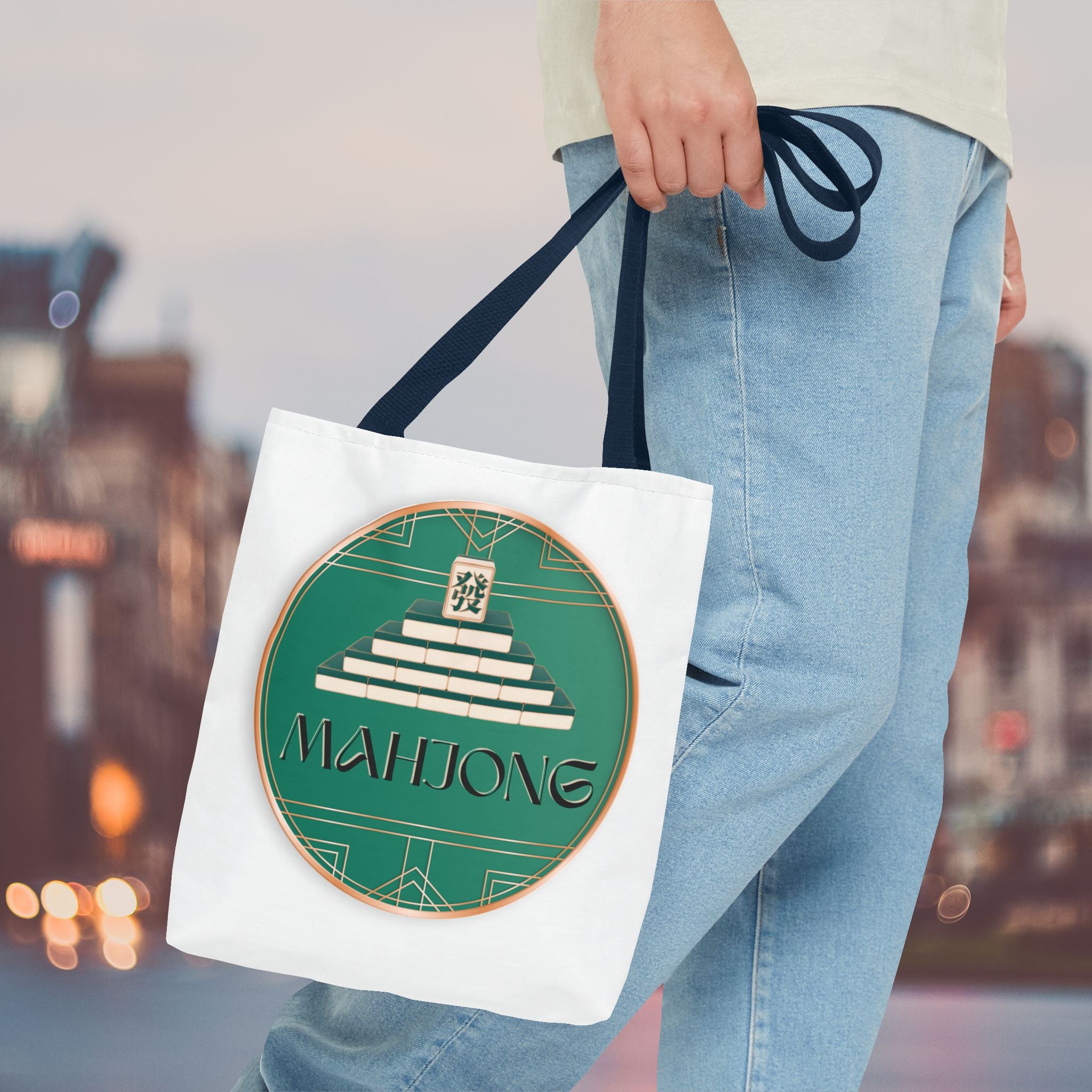 Mahjong Tote Bag — Vintage Green Mahjong Tile Design