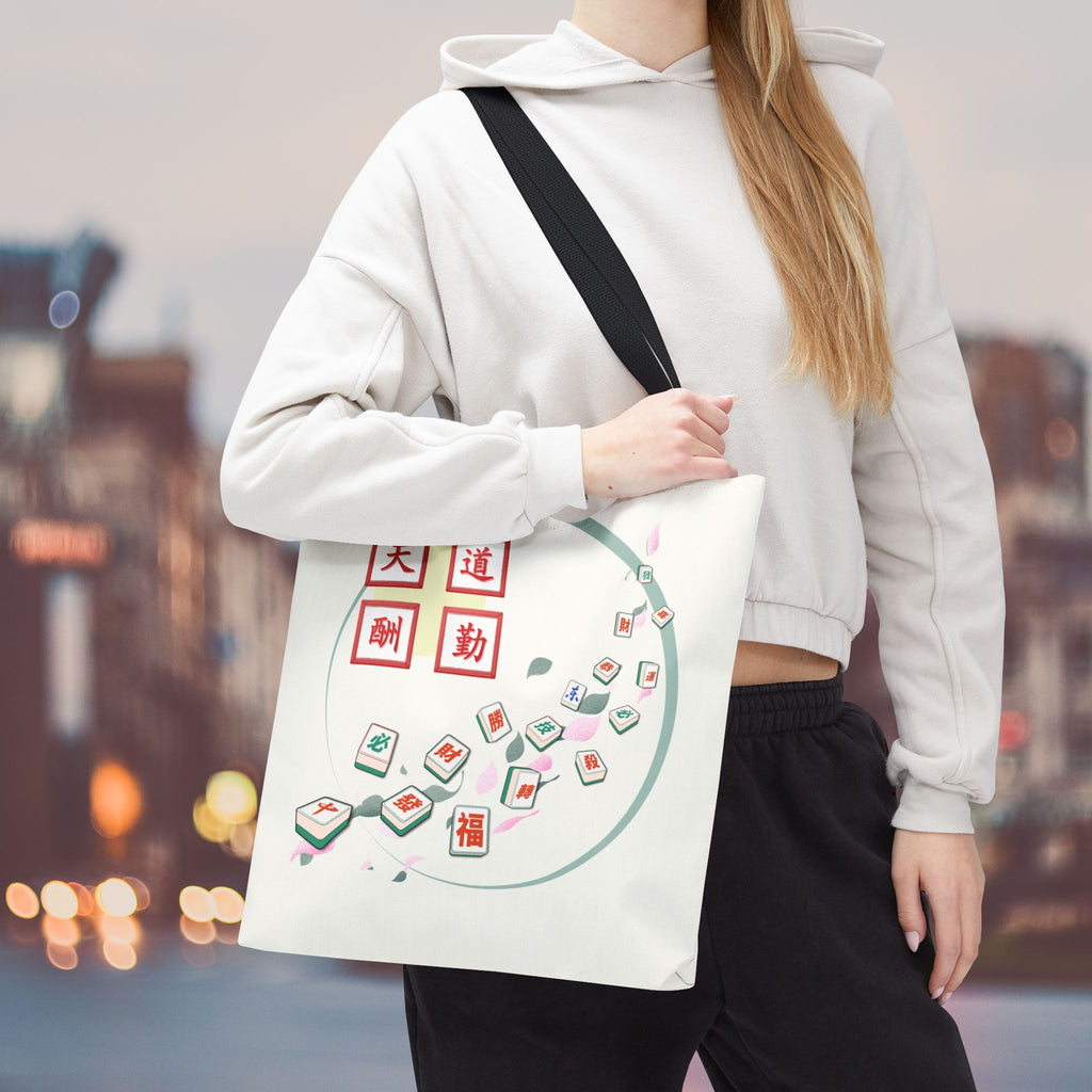 Mahjong Tiles Tote Bag — Zen Mahjong Design with Chinese Characters