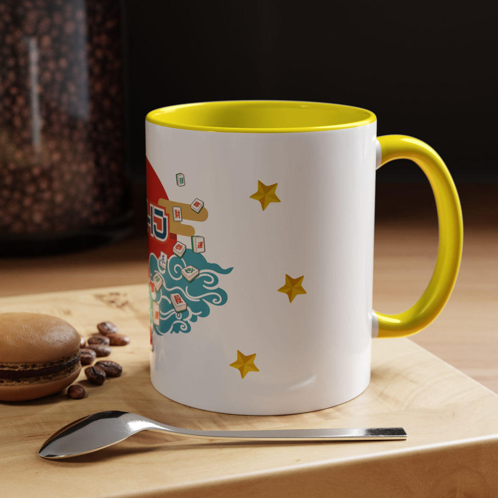 Mahjong Accent Coffee Mug — Retro Sun & Wave Mahjong Tiles Design (11/15oz)