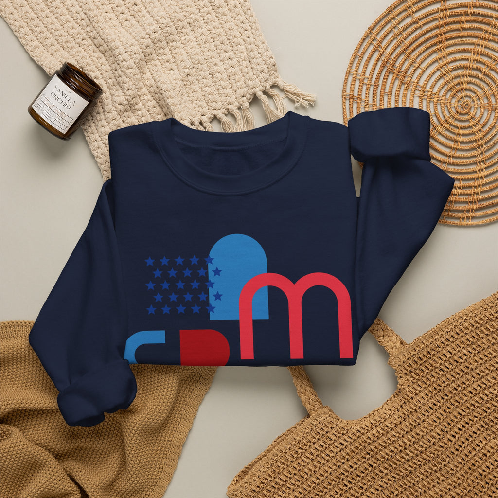 America Graphic Sweatshirt — Modern Red & Blue Design