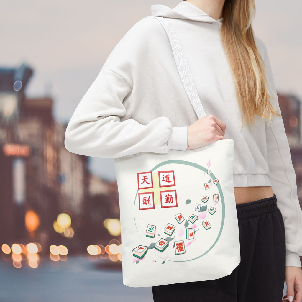 Mahjong Tiles Tote Bag — Zen Mahjong Design with Chinese Characters