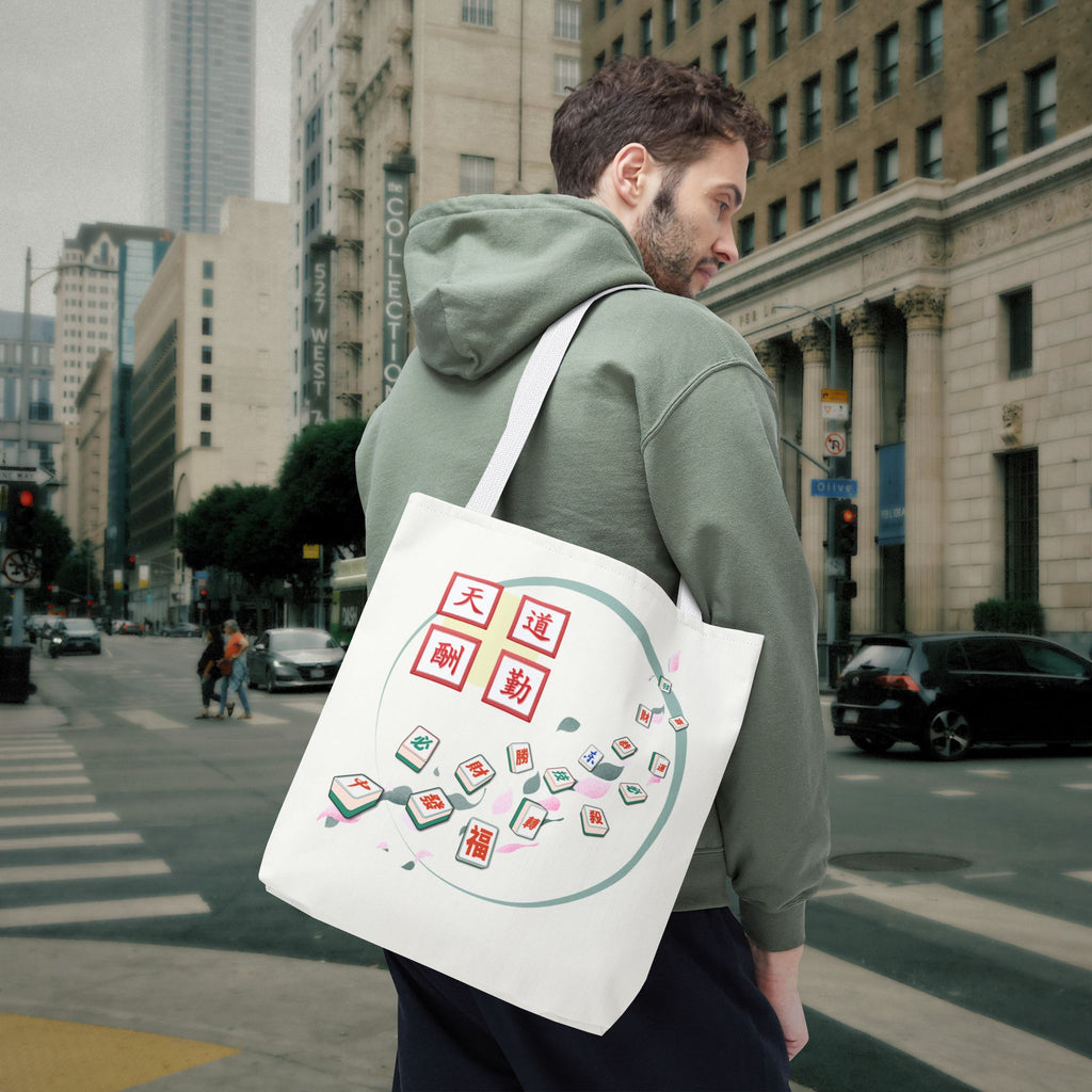 Mahjong Tiles Tote Bag — Zen Mahjong Design with Chinese Characters