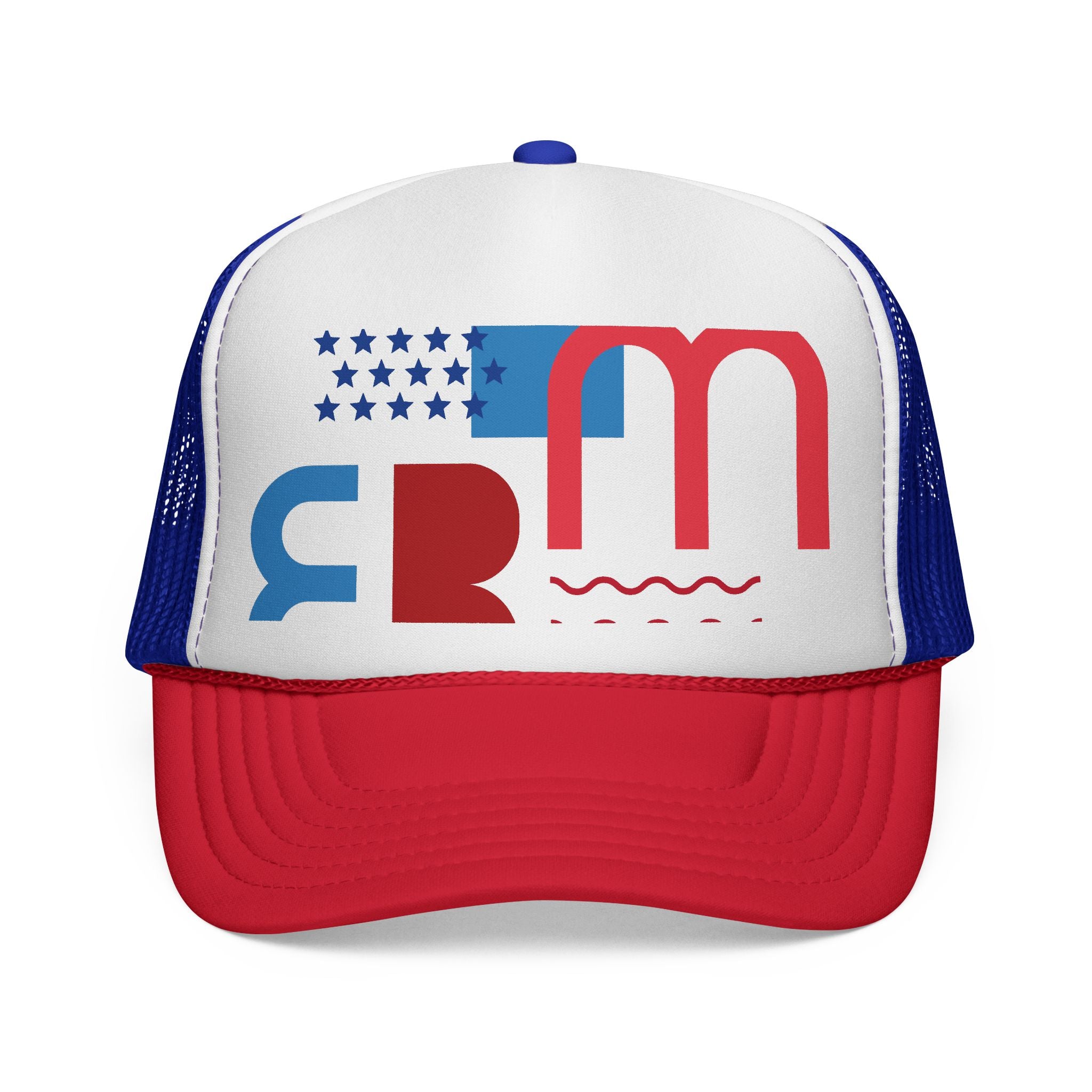 Patriotic Retro USA Trucker Cap — Red, White & Blue Flag Design