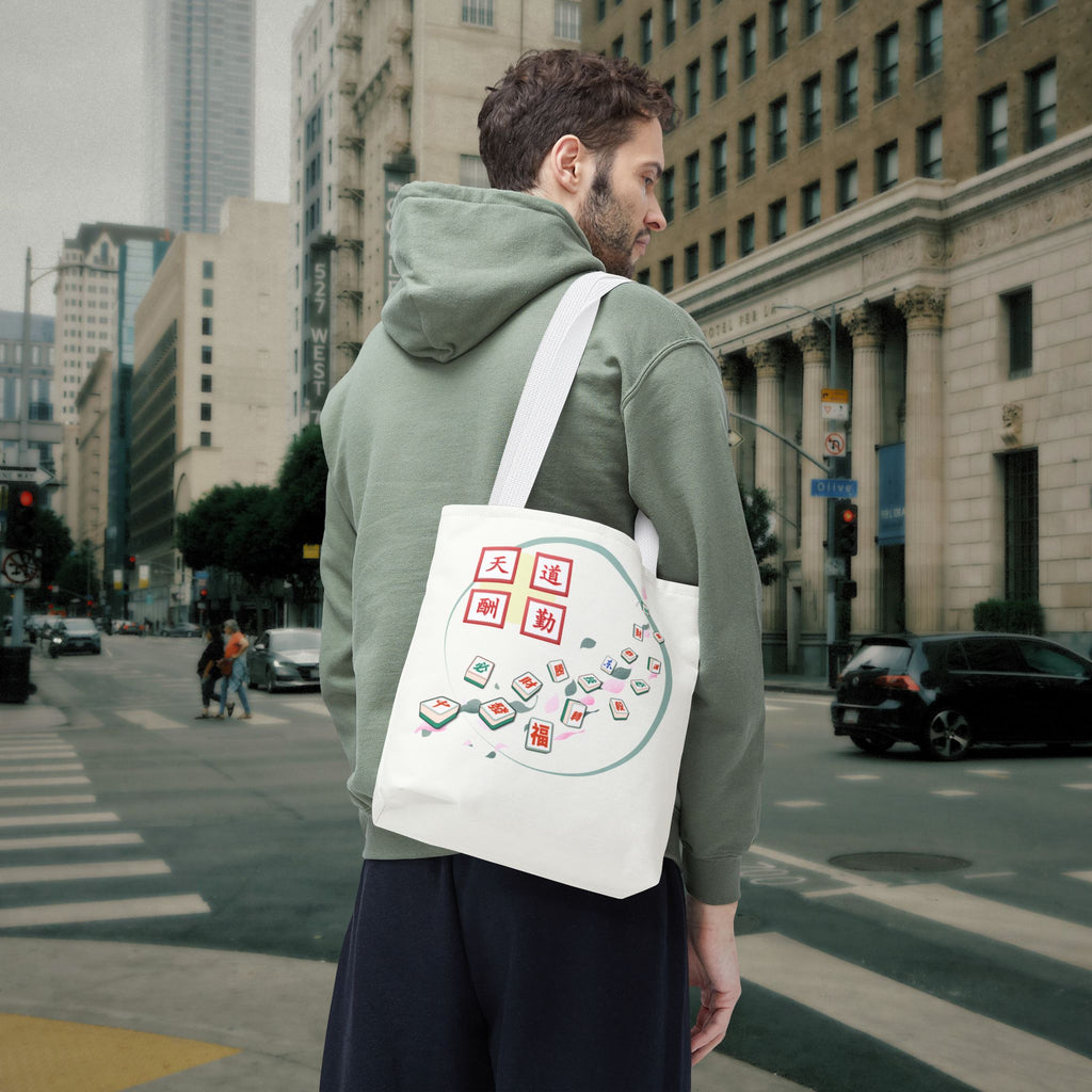Mahjong Tiles Tote Bag — Zen Mahjong Design with Chinese Characters