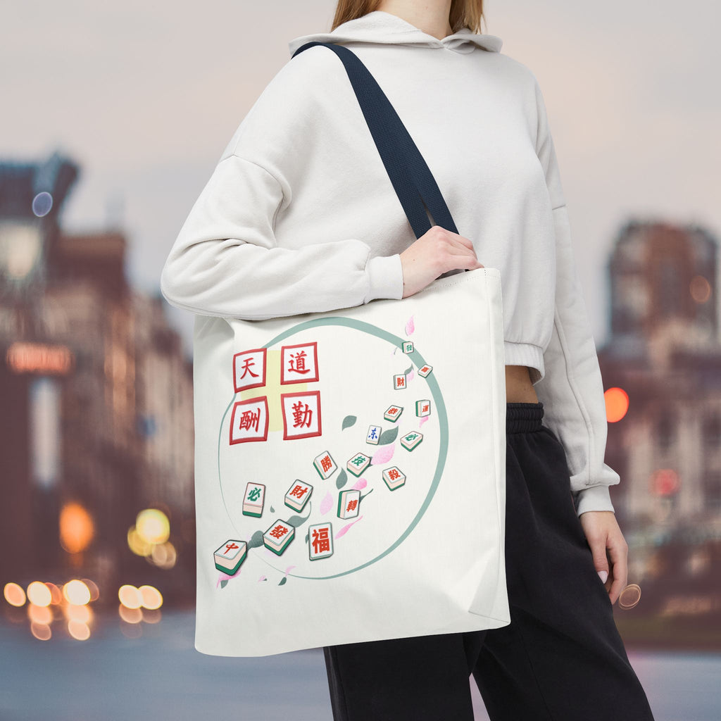 Mahjong Tiles Tote Bag — Zen Mahjong Design with Chinese Characters