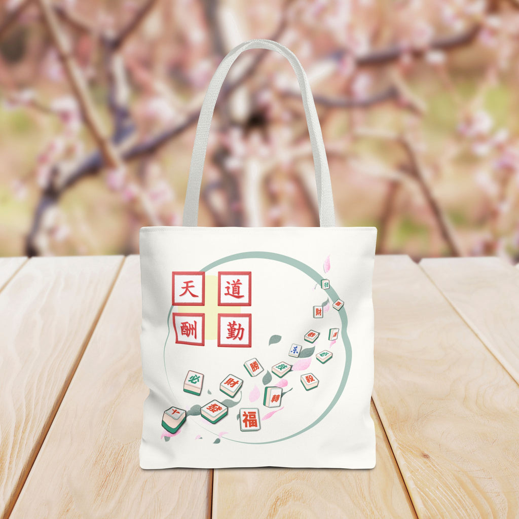 Mahjong Tiles Tote Bag — Zen Mahjong Design with Chinese Characters