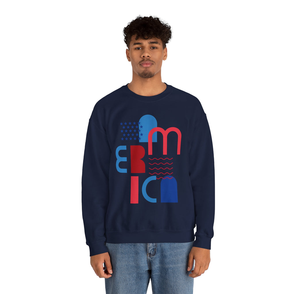 America Graphic Sweatshirt — Modern Red & Blue Design
