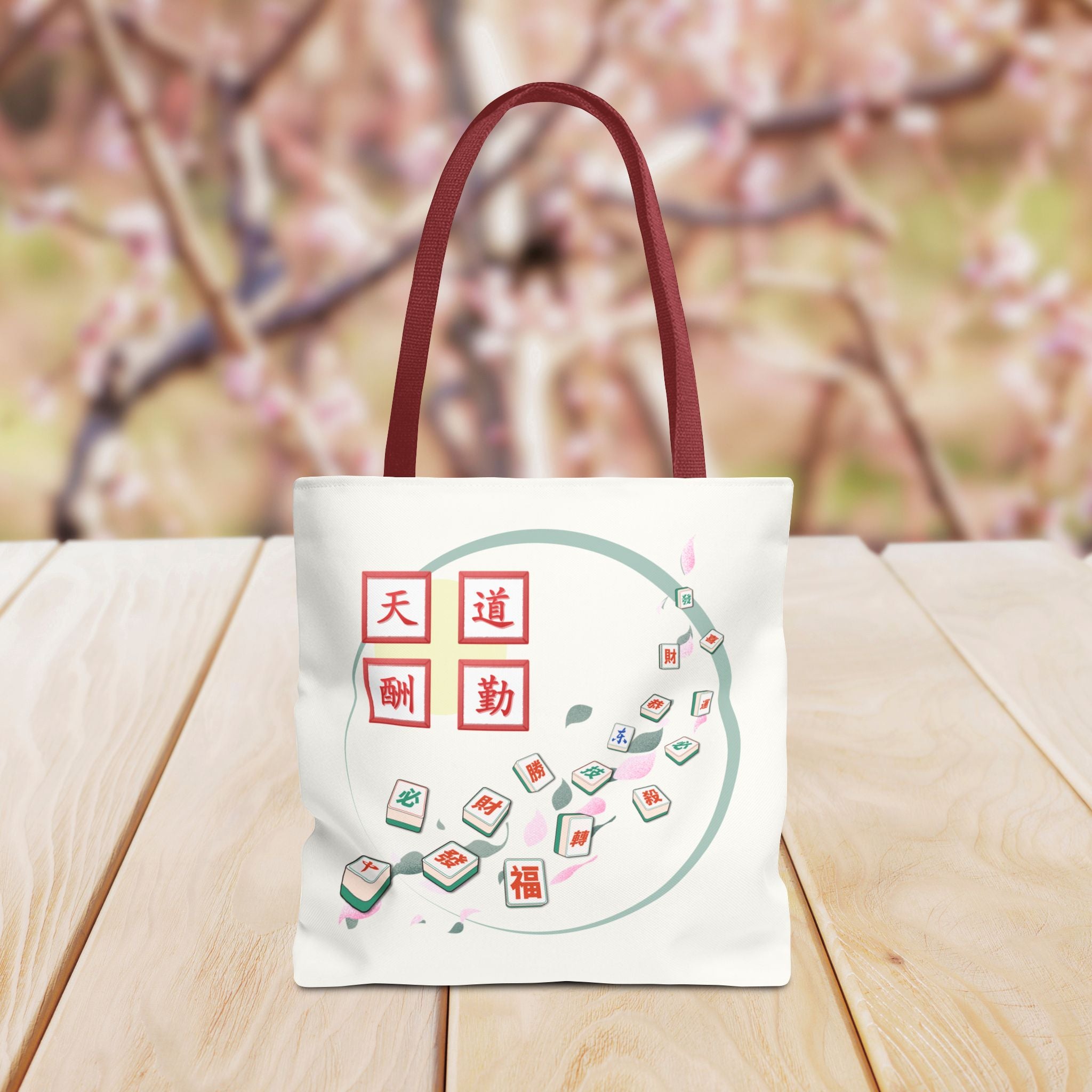 Mahjong Tiles Tote Bag — Zen Mahjong Design with Chinese Characters