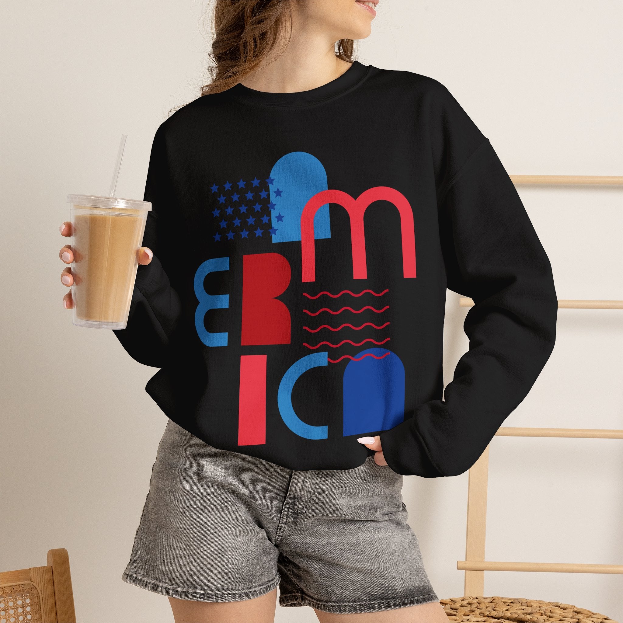 America Graphic Sweatshirt — Modern Red & Blue Design