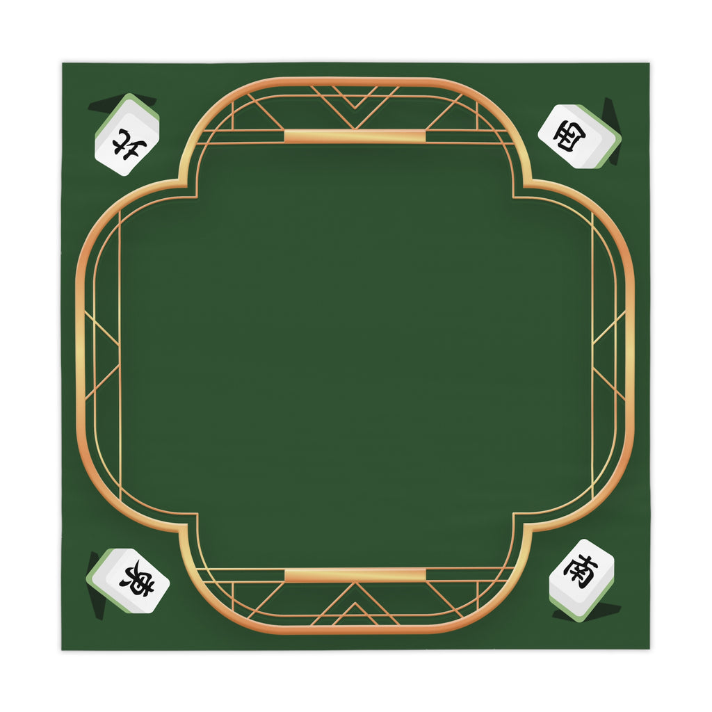 Mahjong Night Tablecloth — Green Asian-Inspired Game Table Cover