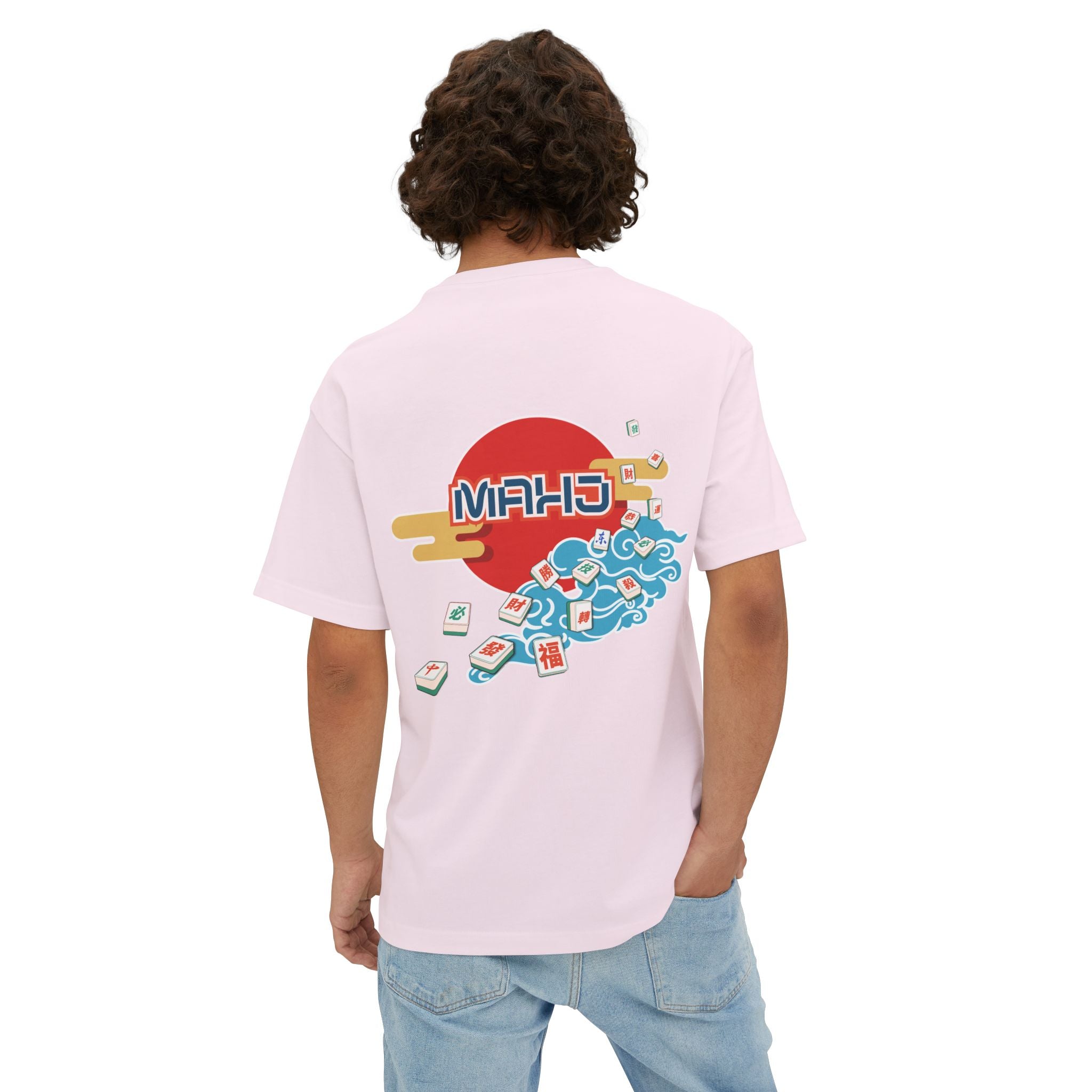 Mahjong Wave Graphic Tee — Retro Sun Mahjong Tiles Oversized T-Shirt