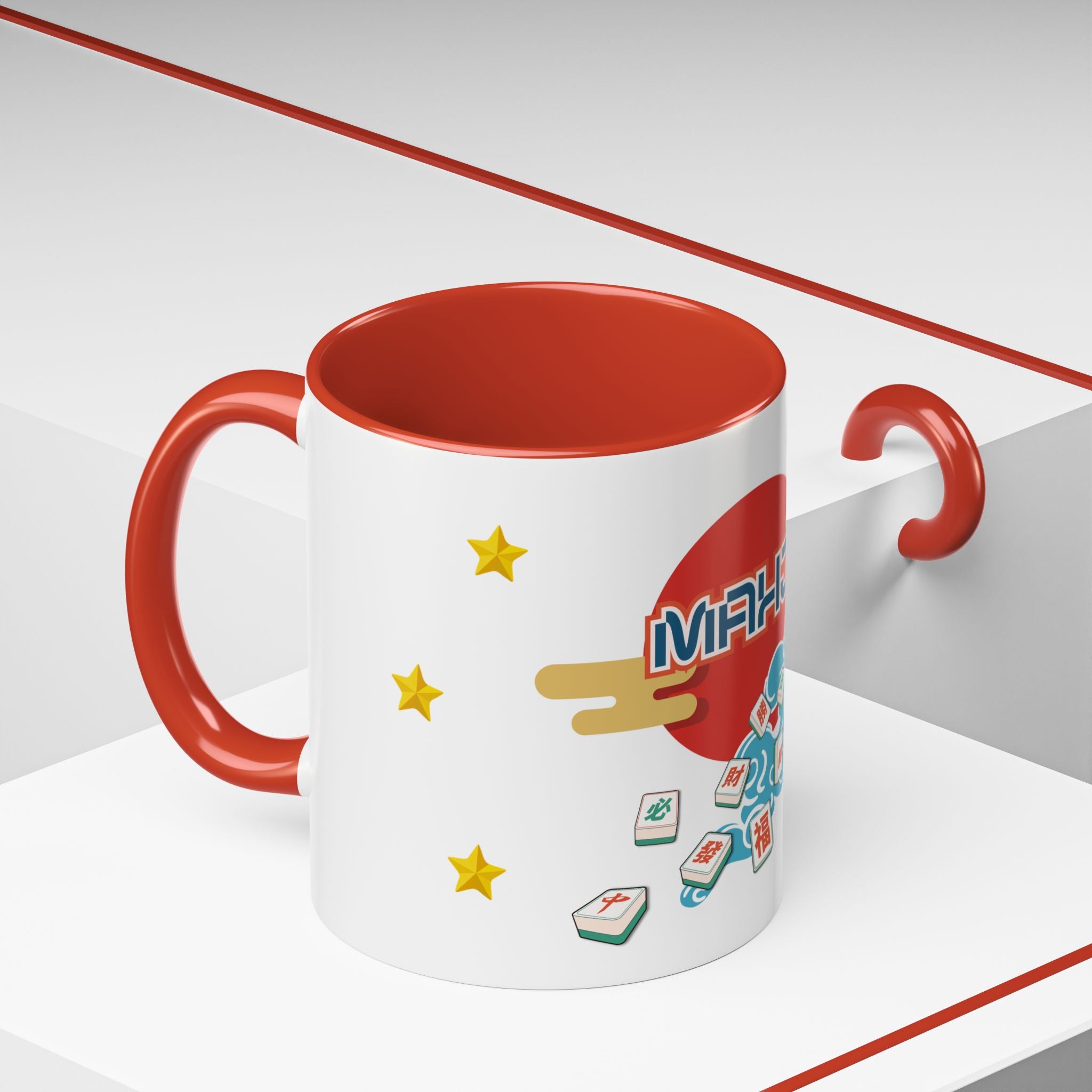 Mahjong Accent Coffee Mug — Retro Sun & Wave Mahjong Tiles Design (11/15oz)