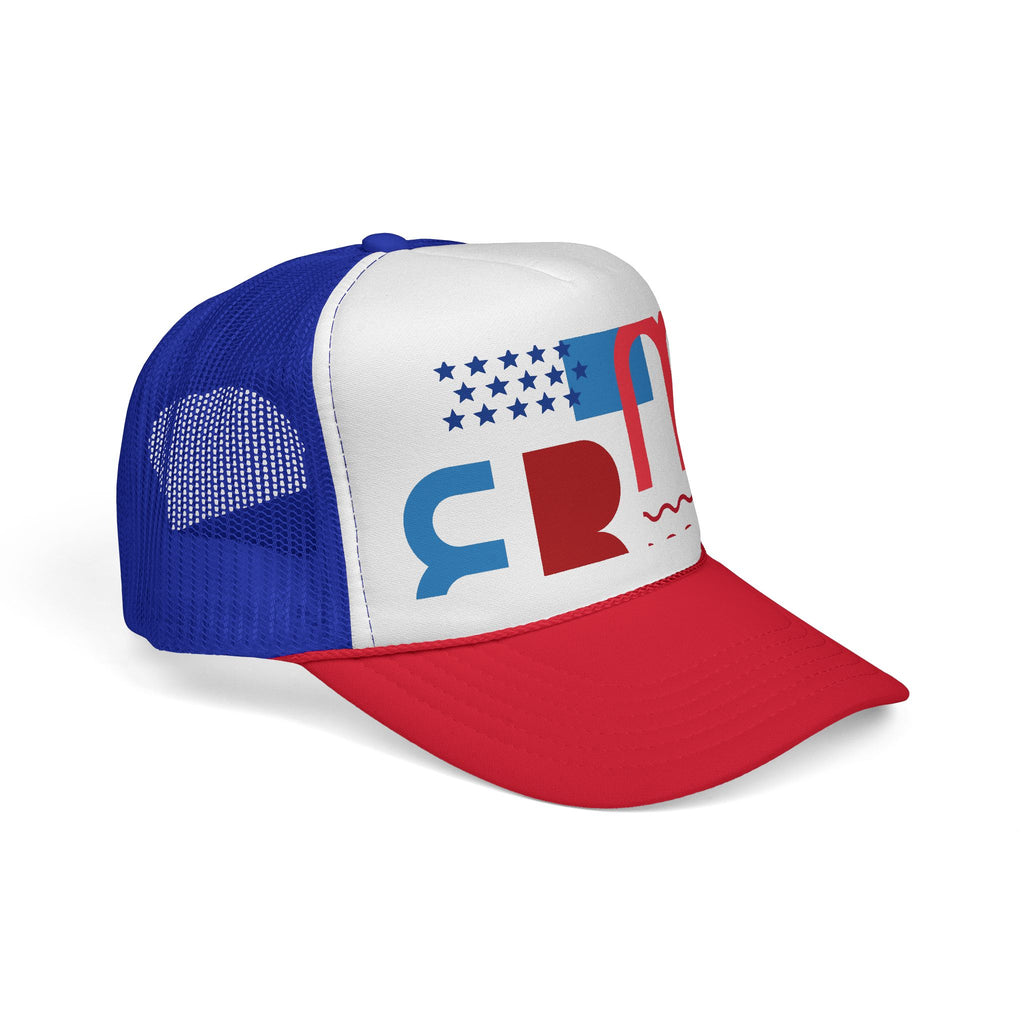 Patriotic Retro USA Trucker Cap — Red, White & Blue Flag Design