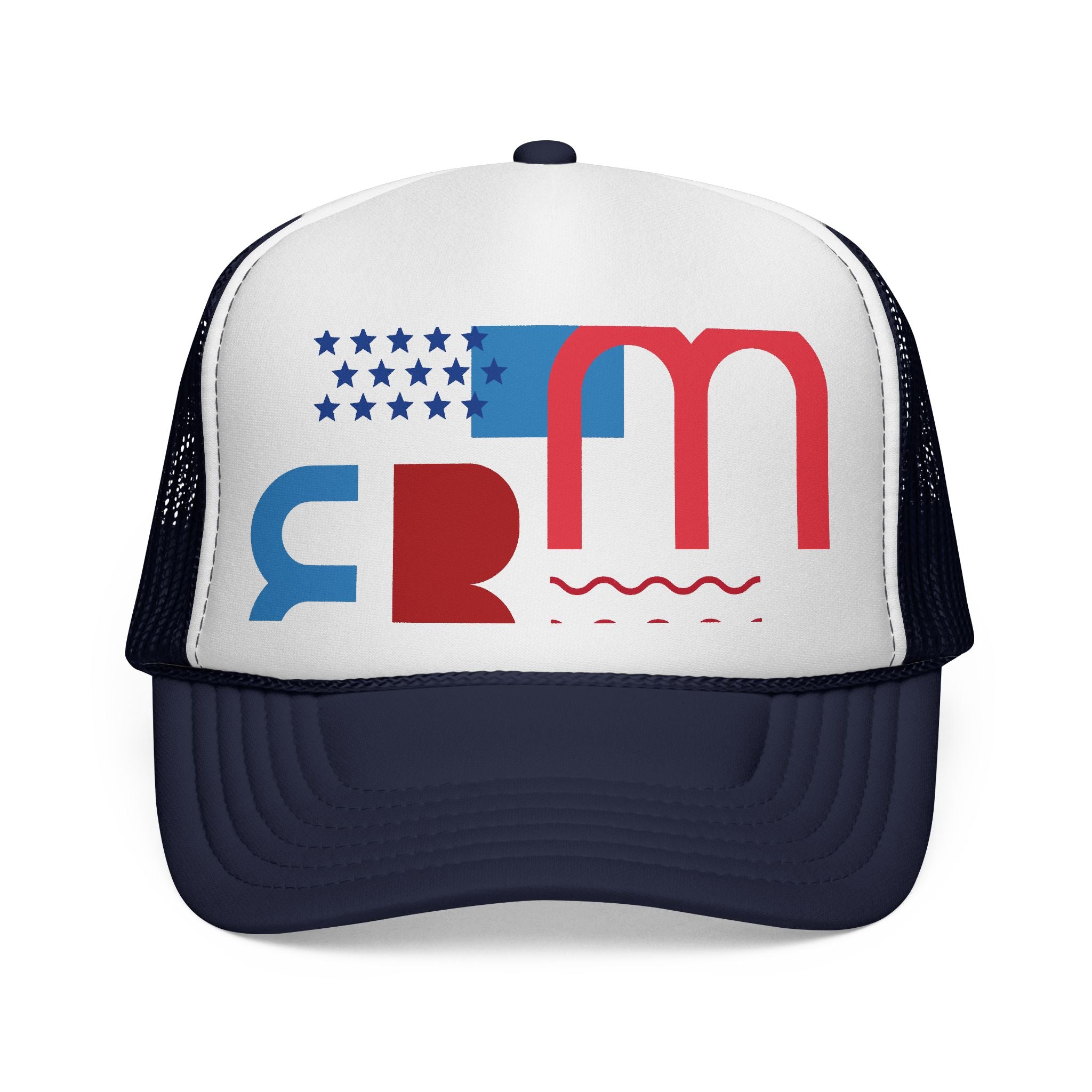 Patriotic Retro USA Trucker Cap — Red, White & Blue Flag Design
