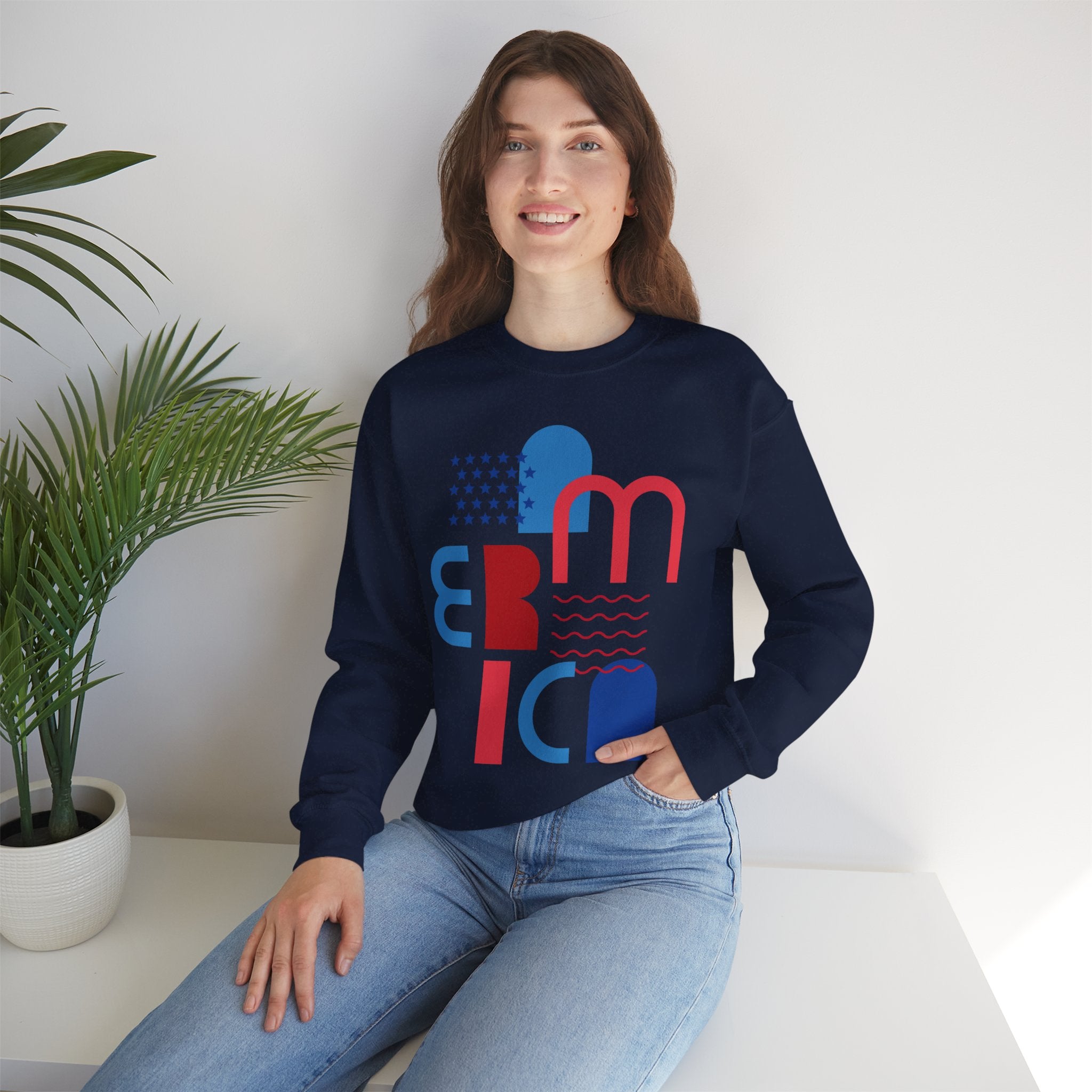 America Graphic Sweatshirt — Modern Red & Blue Design
