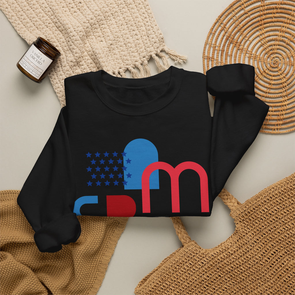 America Graphic Sweatshirt — Modern Red & Blue Design