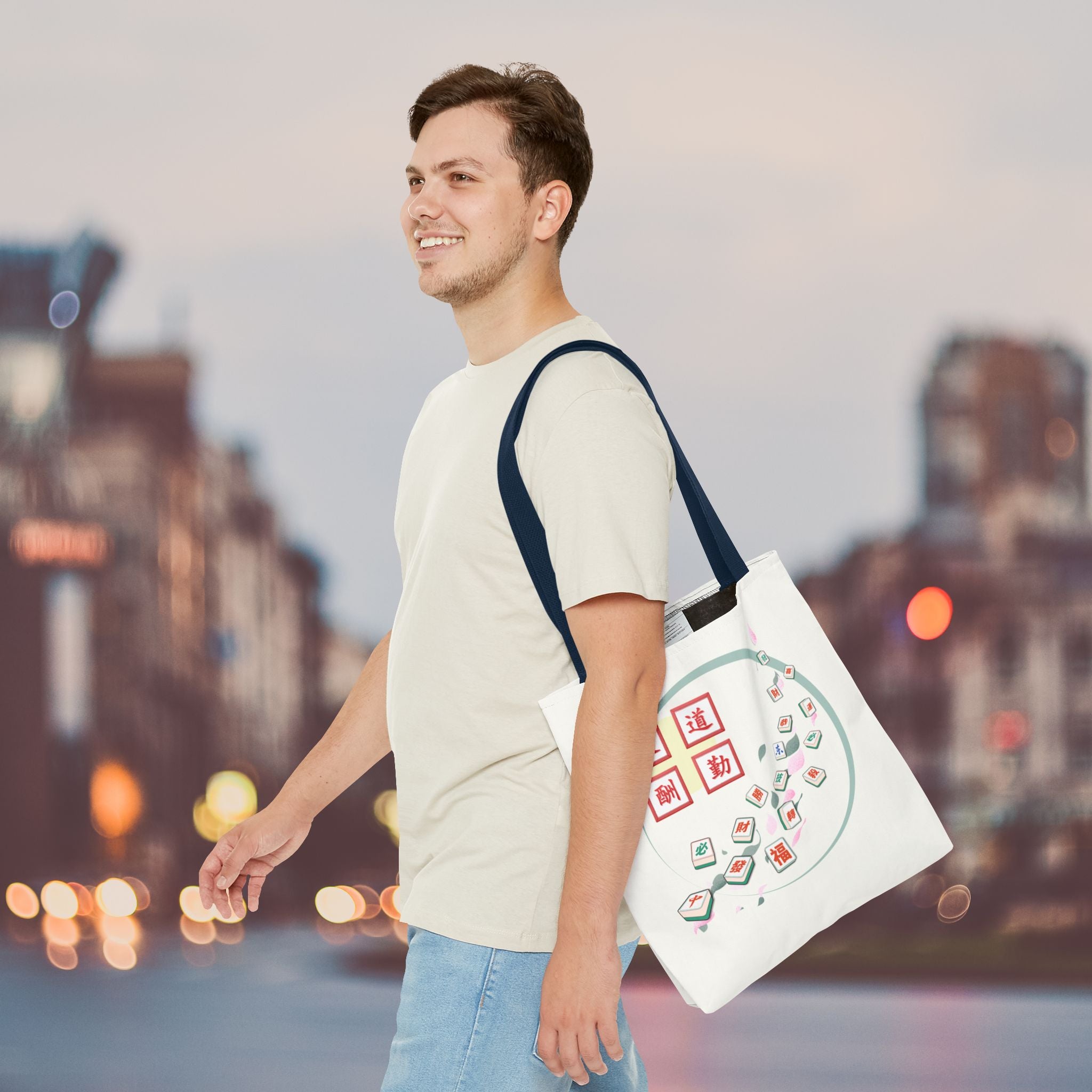 Mahjong Tiles Tote Bag — Zen Mahjong Design with Chinese Characters