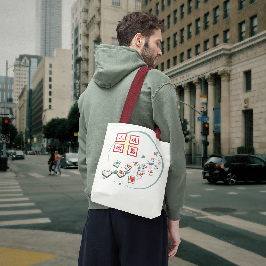 Mahjong Tiles Tote Bag — Zen Mahjong Design with Chinese Characters