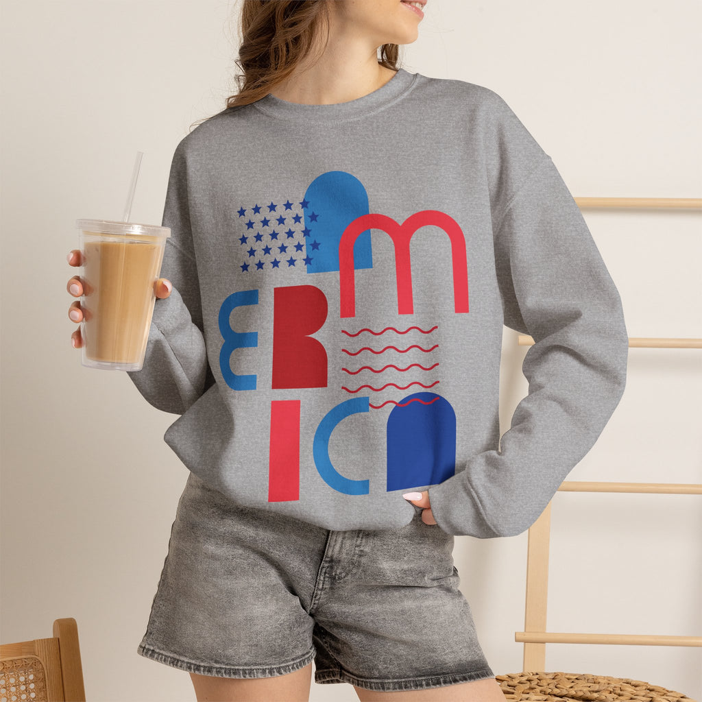 America Graphic Sweatshirt — Modern Red & Blue Design