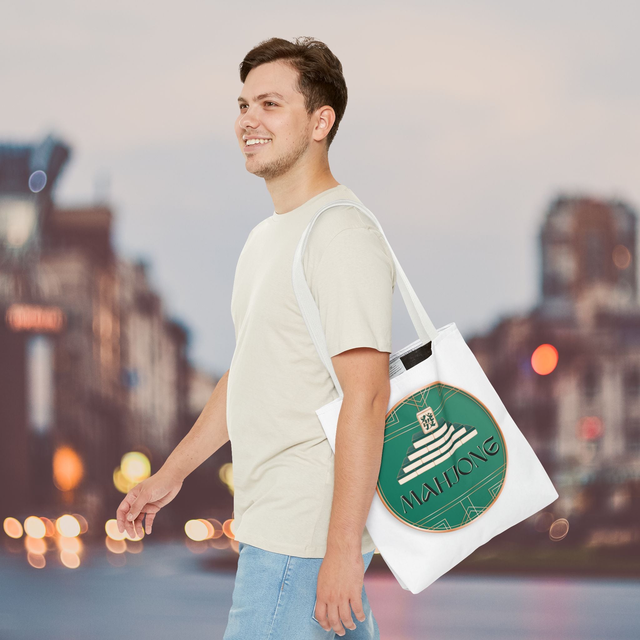 Mahjong Tote Bag — Vintage Green Mahjong Tile Design