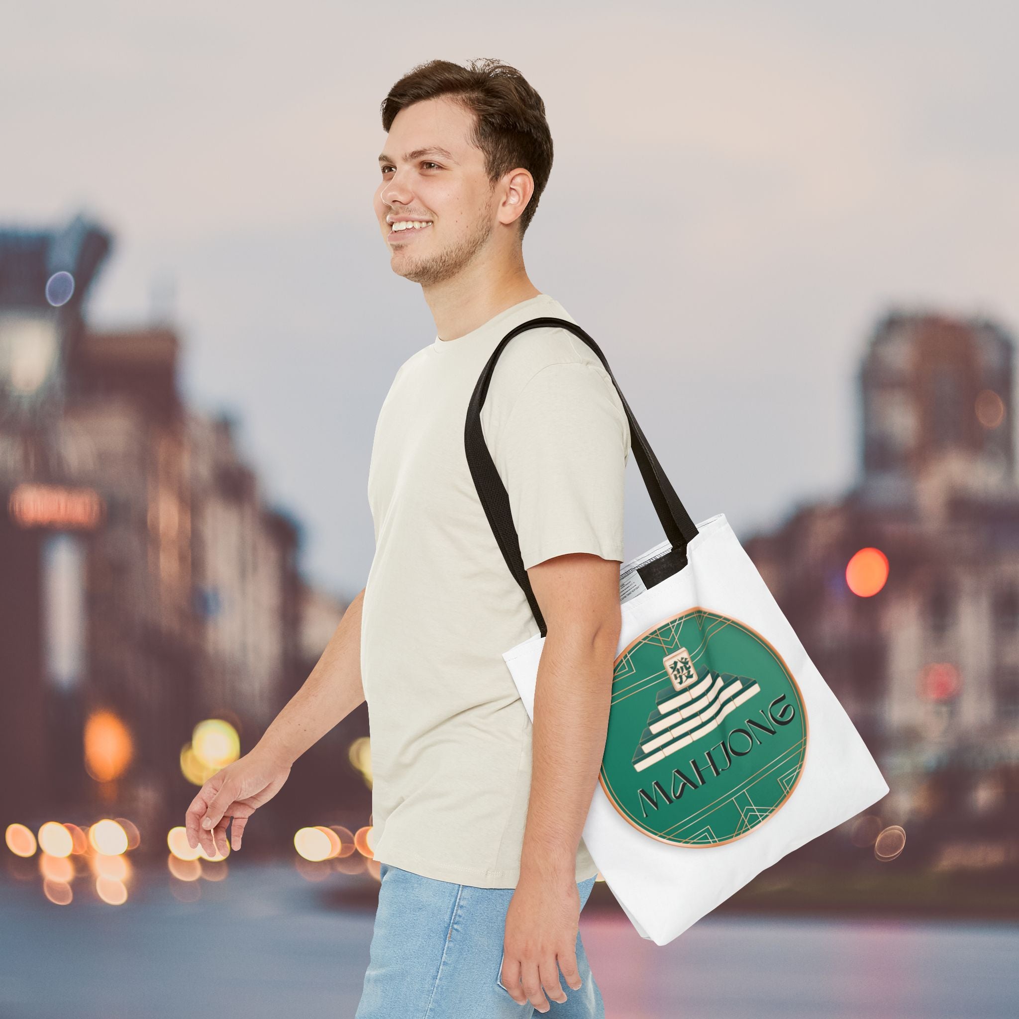 Mahjong Tote Bag — Vintage Green Mahjong Tile Design