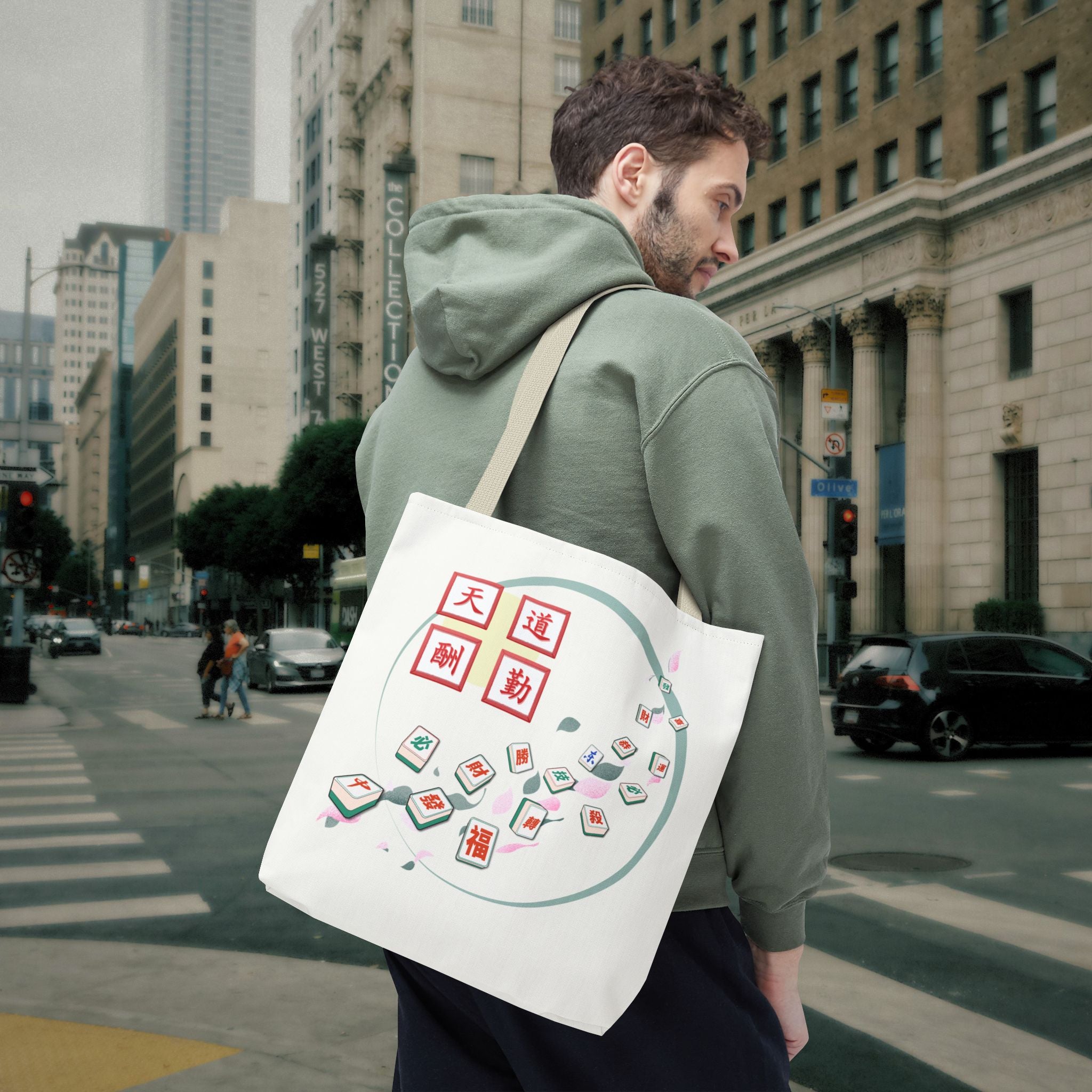 Mahjong Tiles Tote Bag — Zen Mahjong Design with Chinese Characters