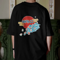 Mahjong Wave Graphic Tee with Back Graphic — Retro Sun Mahjong Tiles Oversized T-Shirt