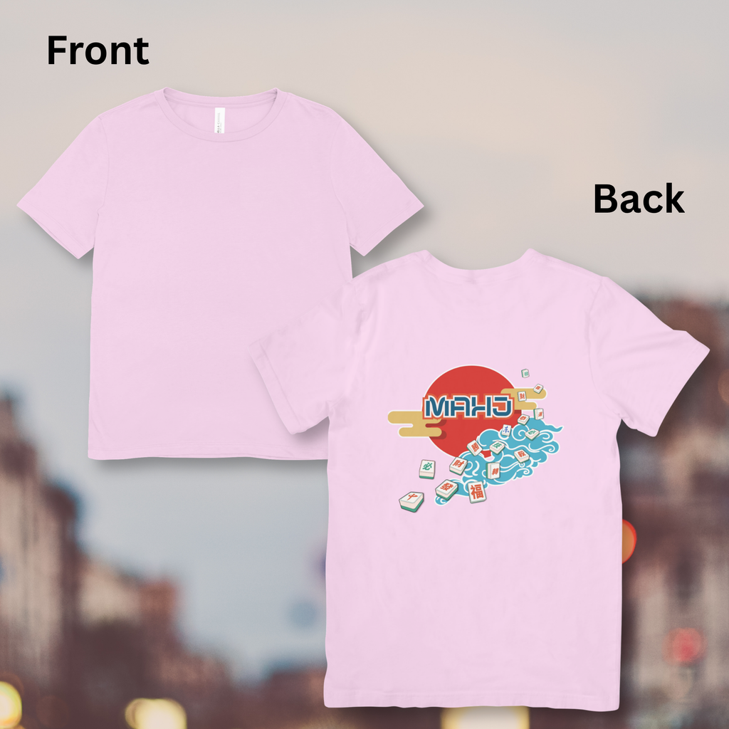 Mahjong Wave Graphic Tee with Back Graphic — Retro Sun Mahjong Tiles Oversized T-Shirt