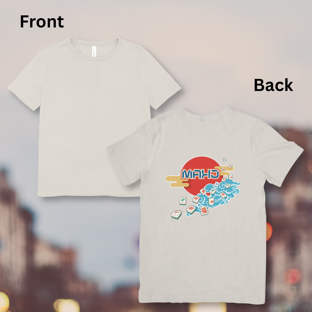 Mahjong Wave Graphic Tee with Back Graphic — Retro Sun Mahjong Tiles Oversized T-Shirt