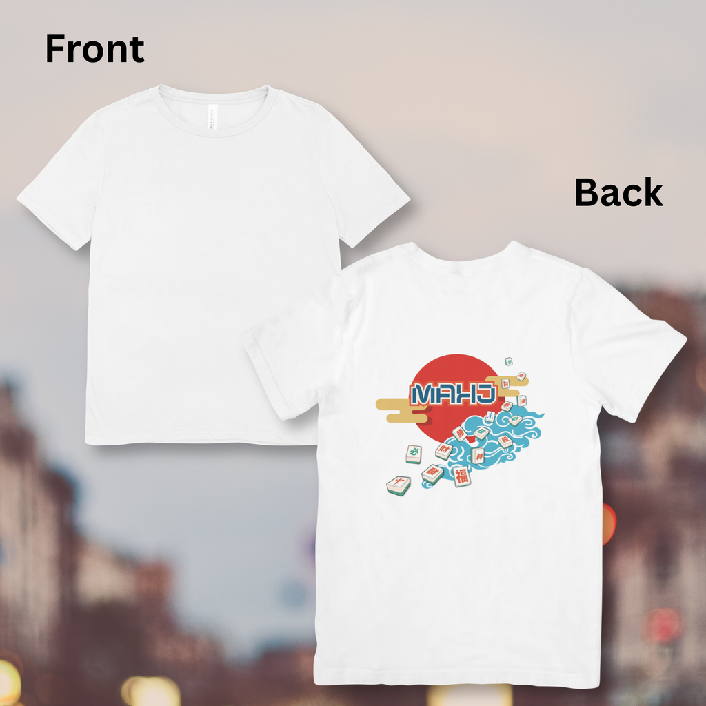 Mahjong Wave Graphic Tee with Back Graphic — Retro Sun Mahjong Tiles Oversized T-Shirt